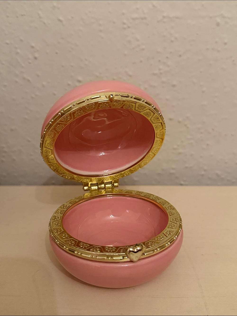 Pink Macron Gold-Trimmed Compact Trinket Decor Box